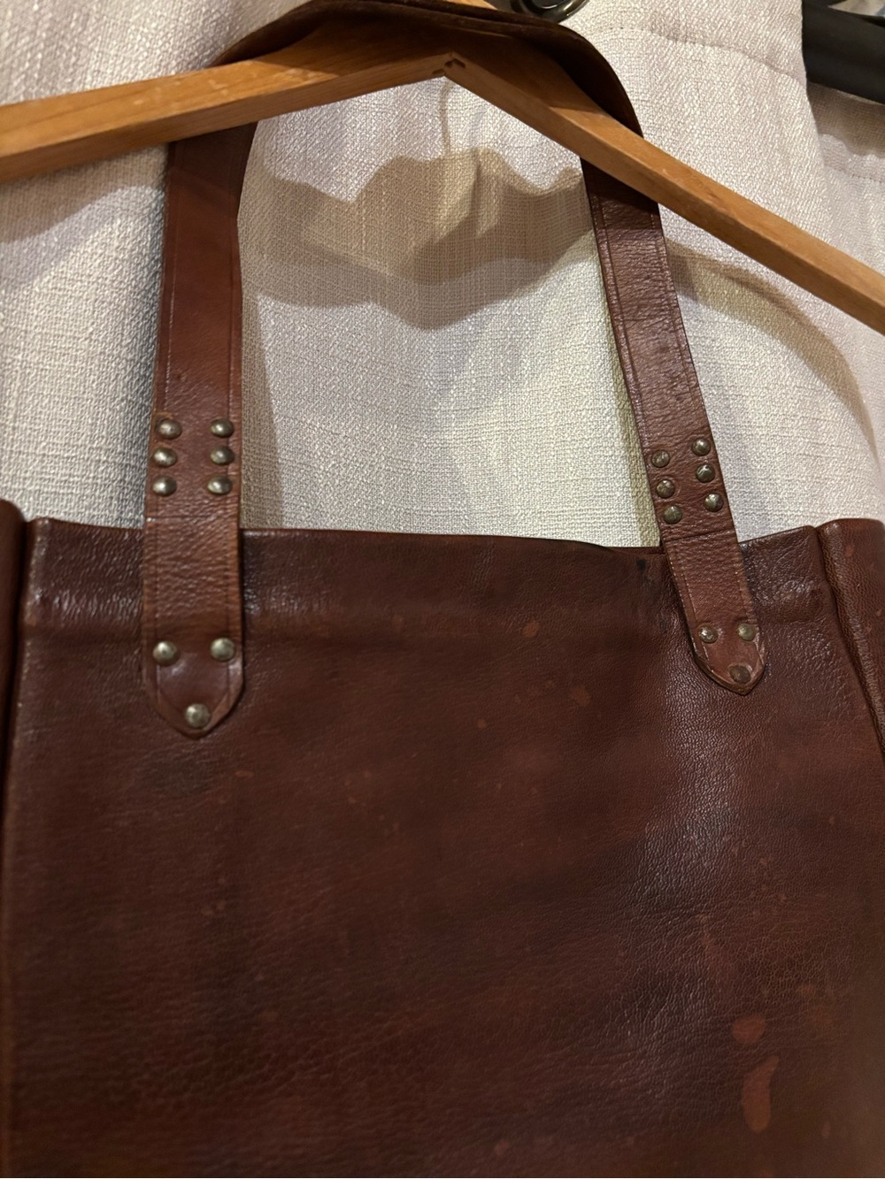 Vintage Classic Brown Leather Studded Tote Bag - Picture 4 of 5